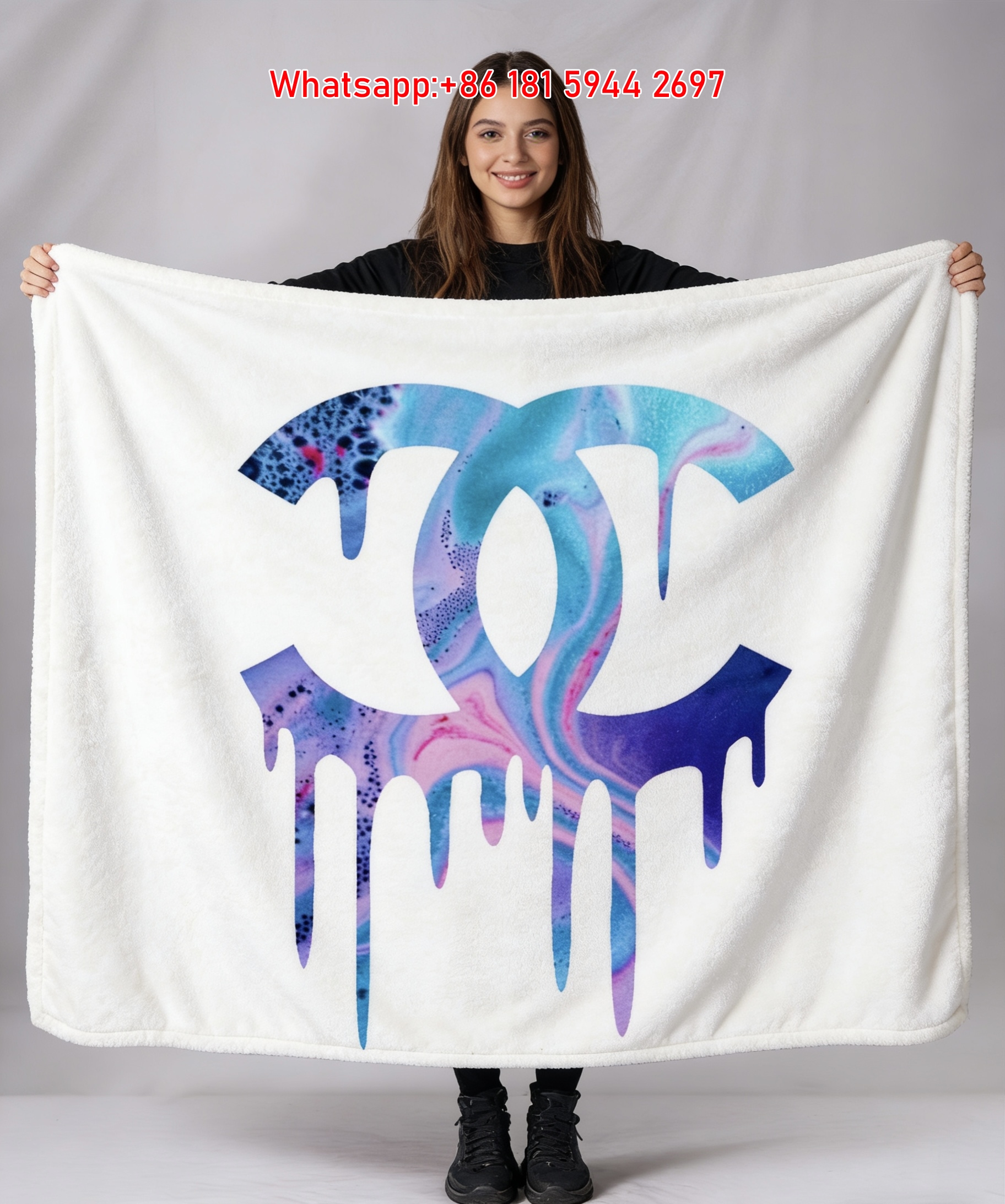 Chanel Inspired Pastel Marble Dripping CC Flannel Sofa Throw Blanket IMG_7402